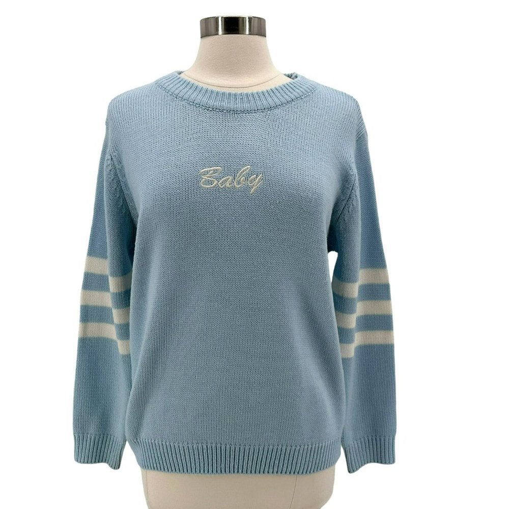 Free Valley Retro Blue White  Baby Knit Sweater Womens One Size